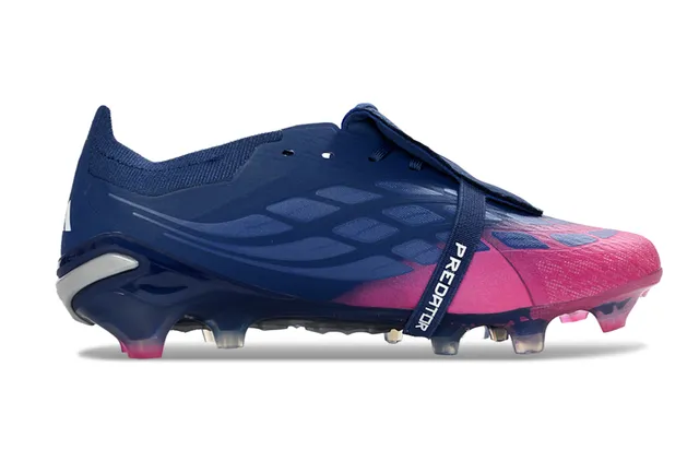 Adidas Predator azul marino rosa bajo corte sin cordones botines iridiscente tres rayas marca terreno firme zapatos de fútbol 7