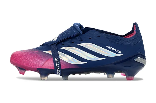 Adidas Predator azul marino rosa bajo corte sin cordones botines iridiscente tres rayas marca terreno firme zapatos de fútbol 8