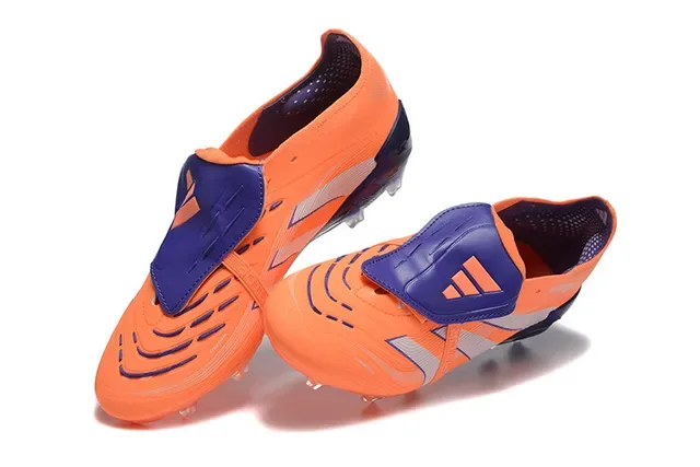 Adidas Predator Orange Navy Asymmetrical Strap Closure Molded Studs Firm-Ground Soccer Shoes 3