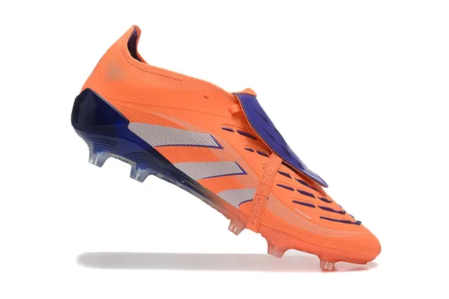 Adidas Predator Orange Navy Asymmetrical Strap Closure Molded Studs Firm-Ground Soccer Shoes 4