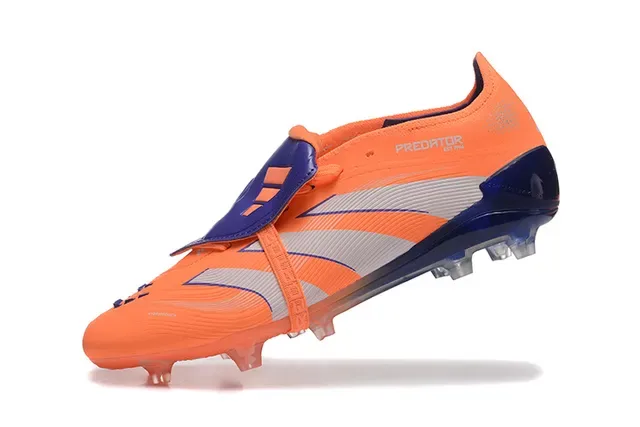 Adidas Predator Orange Navy Asymmetrical Strap Closure Molded Studs Firm-Ground Soccer Shoes 5