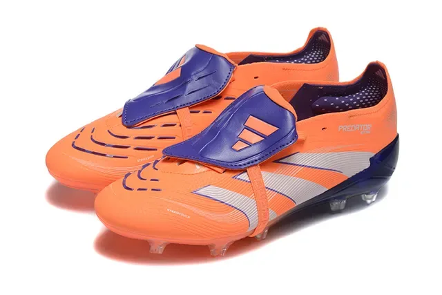 Adidas Predator Orange Navy Asymmetrical Strap Closure Molded Studs Firm-Ground Soccer Shoes 8