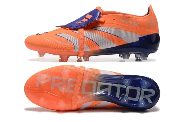 Adidas Predator Orange Navy Asymmetrical Strap Closure Molded Studs Firm-Ground Soccer Shoes 9