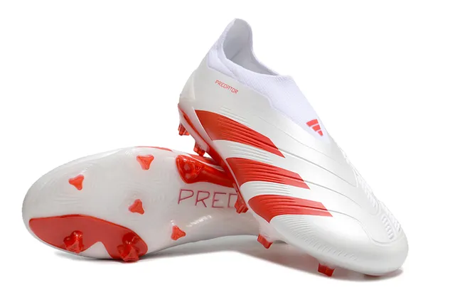 Adidas Predator sapatos de futebol branco e vermelho para terreno firme 3