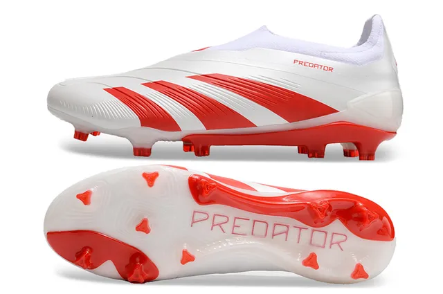 Adidas Predator sapatos de futebol branco e vermelho para terreno firme 5