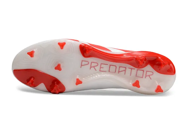 Adidas Predator sapatos de futebol branco e vermelho para terreno firme 6