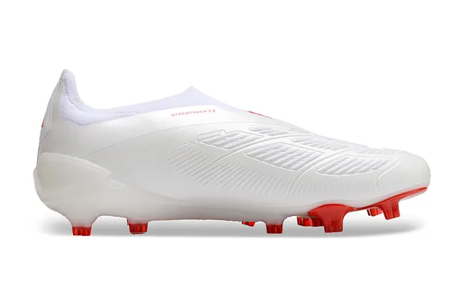 Adidas Predator sapatos de futebol branco e vermelho para terreno firme 7