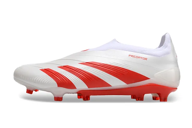 Adidas Predator sapatos de futebol branco e vermelho para terreno firme 8