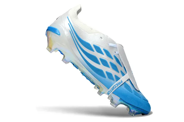Adidas Predator Blanco Azul Cierre de Correa Sin Cordones Suela Iridiscente Holográfica Suelo Firme Zapatos de Fútbol 2