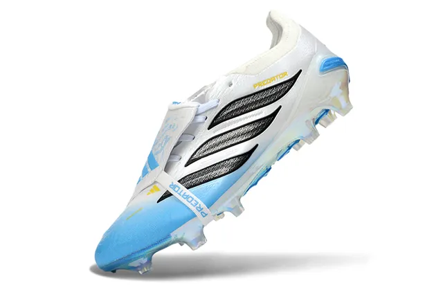 Adidas Predator Blanco Azul Cierre de Correa Sin Cordones Suela Iridiscente Holográfica Suelo Firme Zapatos de Fútbol 3