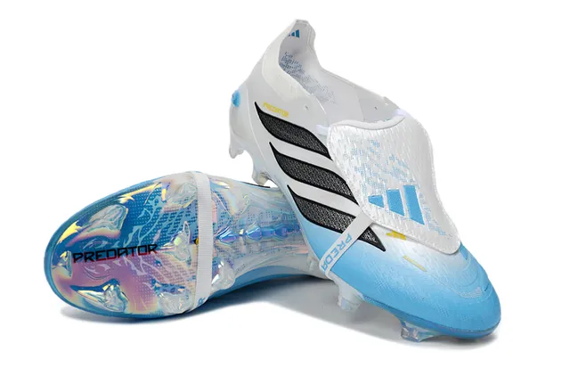 Adidas Predator Blanco Azul Cierre de Correa Sin Cordones Suela Iridiscente Holográfica Suelo Firme Zapatos de Fútbol 4