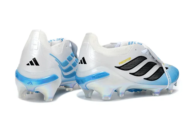 Adidas Predator Blanco Azul Cierre de Correa Sin Cordones Suela Iridiscente Holográfica Suelo Firme Zapatos de Fútbol 5