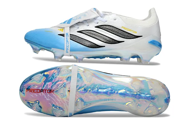 Adidas Predator Blanco Azul Cierre de Correa Sin Cordones Suela Iridiscente Holográfica Suelo Firme Zapatos de Fútbol 6