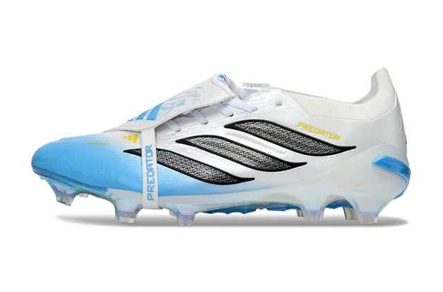 Adidas Predator Blanco Azul Cierre de Correa Sin Cordones Suela Iridiscente Holográfica Suelo Firme Zapatos de Fútbol 7