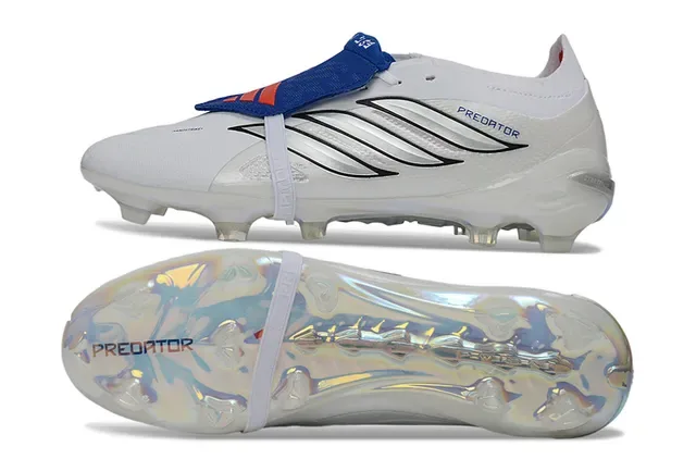 Adidas Predator White Blue Synthetic Upper Holographic Iridescent Soleplate Firm-Ground Soccer Shoes 6