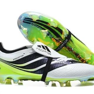 Adidas Predator Zapatos de Fútbol Blanco Verde Cordones Asimétricos Neón Lima Suela Translucida Tacón para Césped Firme