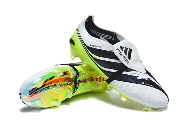 Adidas Predator White Green Asymmetrical Lacing Neon Lime Translucent Sole Firm-Ground Soccer Shoes 7