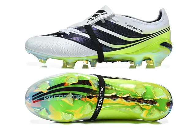Adidas Predator White Green Asymmetrical Lacing Neon Lime Translucent Sole Firm-Ground Soccer Shoes 9