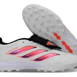 Adidas Predator White Pink Synthetic Textured Upper Gradient Three-Stripe Design Turf Soccer Shoes
