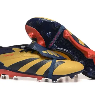 Adidas Predator Jaune Marine Lacets en cage Haut Trois Rayures Overlay Terrain Ferme Chaussures de football