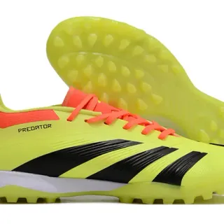 Adidas Predator Sapatos de futebol turf amarelo laranja neón superior preto três listras