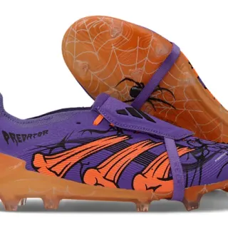 Adidas Chaussures de football terrain ferme violet orange sans lacets fermeture à sangle overlay graphique toile d'araignée