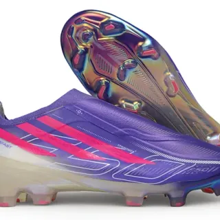 Adidas Chaussures de football violette rose basse coupe ajustement chaussette tige iridescente holographique plaque de semelle firm-ground