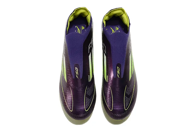 Adidas Violet Jaune Bas Coupé Col Ajustement Chaussette Texturé Synthétique Supérieur Sol Ferme Chaussures de Football 2