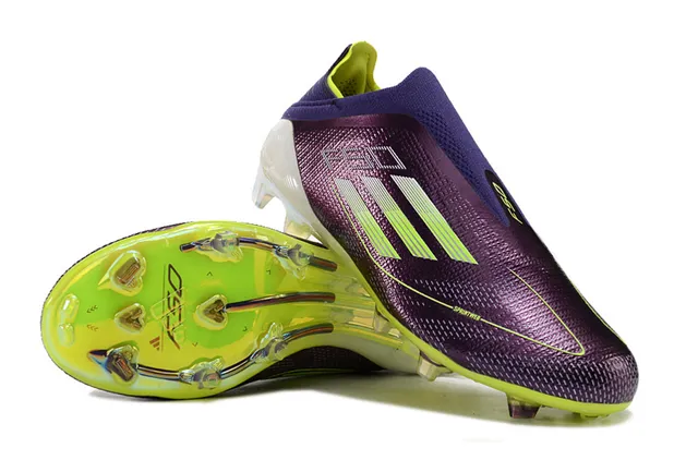 Adidas Violet Jaune Bas Coupé Col Ajustement Chaussette Texturé Synthétique Supérieur Sol Ferme Chaussures de Football 3