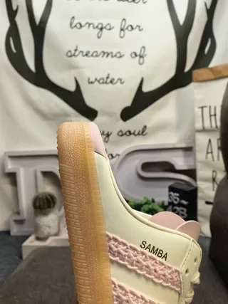 Adidas Samba mocassins mules sans talon blanc cassé rose à rayure tissée 3