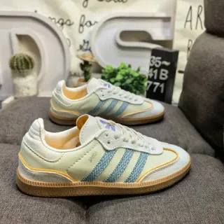 Adidas Samba 米色蓝色 低帮 纺织面料 生活式运动鞋