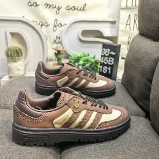 Adidas Samba Marron Beige Brogue-Perforé Cuir Semelle de Plateforme Sneakers Lifestyle