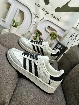 Adidas Samba Blanc Gris Monogramme Rayures Noires Lifestyle Sneakers 7