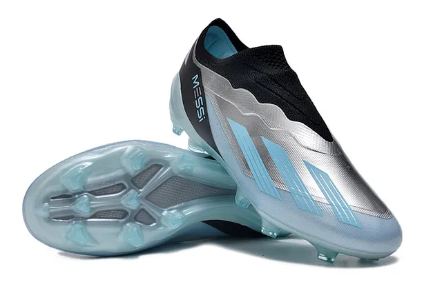 Adidas Argent Noir Coupe-Basse Col Ajusté à la Chaussette Motif Ondulé Overlays Synthétiques Terrain Firme Chaussures de Football 4
