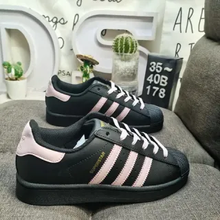 Adidas Superstar حذاء رياضي أسود وردي أسلوب حياة