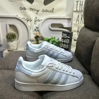 Adidas Superstar White and Light Blue Lifestyle Sneakers