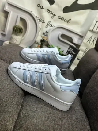 Adidas Superstar أحذية رياضية أبيض وأزرق فاتح أسلوب حياة 7