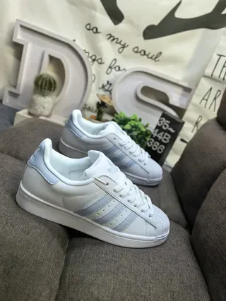 Adidas Superstar أحذية رياضية أبيض وأزرق فاتح أسلوب حياة 9