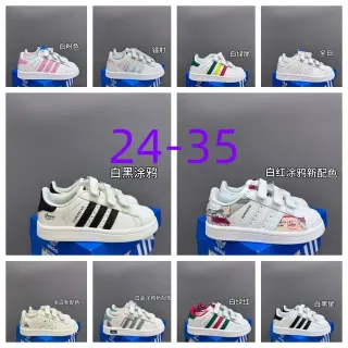Adidas Superstar حذاء رياضي أبيض وردي للأطفال نمط حياة