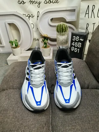 Adidas Blancs Bleus Semelle Médiane en Couches Asymétrique Onde Sculptée Sneakers Chunky 10