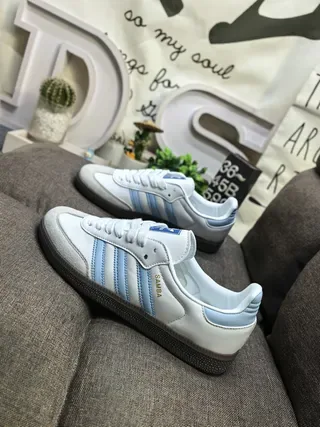 Adidas White Blue Low-Top Suede-Leather Upper Lifestyle Sneakers 7