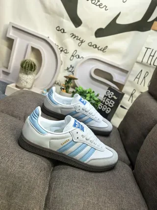 Adidas White Blue Low-Top Suede-Leather Upper Lifestyle Sneakers 9
