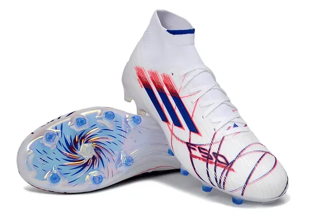 Adidas أبيض أزرق كولار سوك فيت نعل شفاف متلألئ أرض صلبة أحذية كرة قدم 4