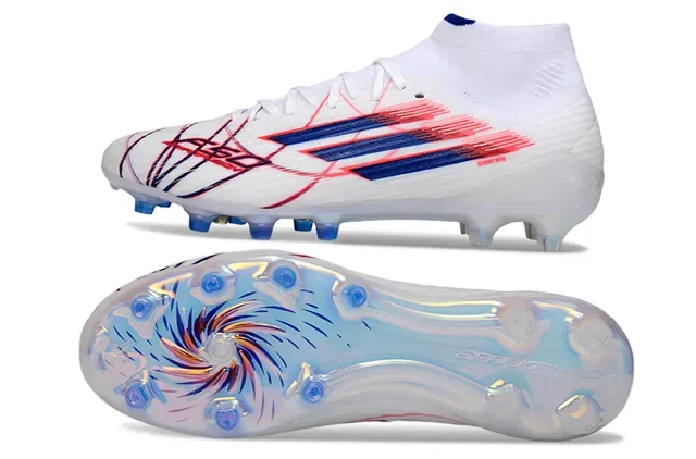 Adidas أبيض أزرق كولار سوك فيت نعل شفاف متلألئ أرض صلبة أحذية كرة قدم 6