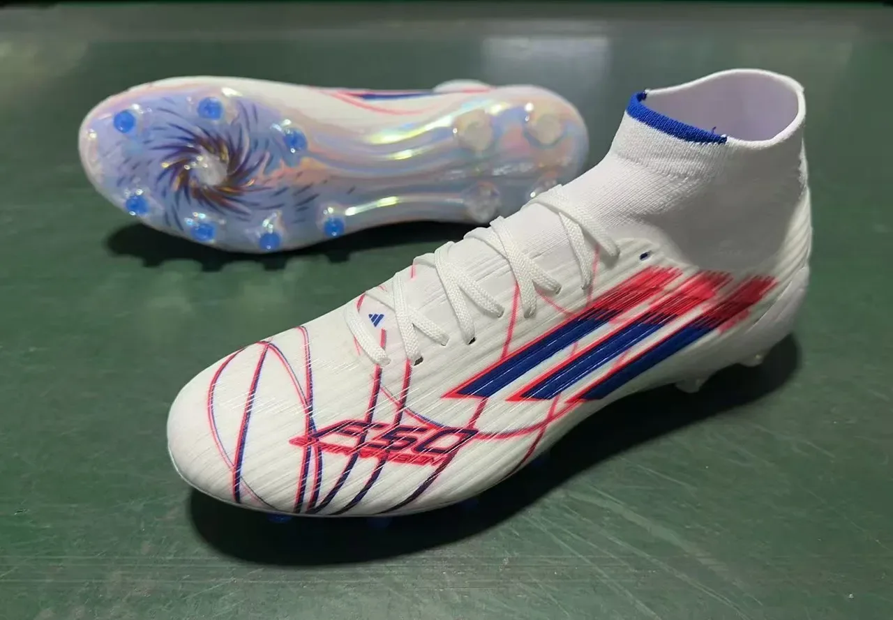 Adidas أبيض أزرق كولار سوك فيت نعل شفاف متلألئ أرض صلبة أحذية كرة قدم 8