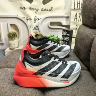 Adidas White Orange Perforated Mesh Upper Three-Stripe Side Branding Running Shoes