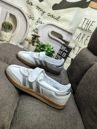 Adidas Blanco Plata Sin Cordones Correa Velcro Zapatillas Lifestyle 7
