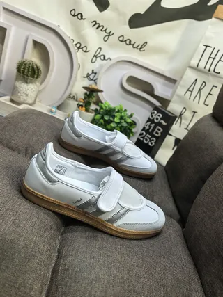 Adidas Blanco Plata Sin Cordones Correa Velcro Zapatillas Lifestyle 9