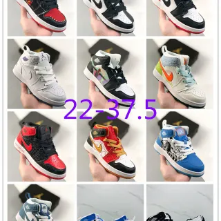 Tênis de basquete infantil Air Jordan 1 preto vermelho branco