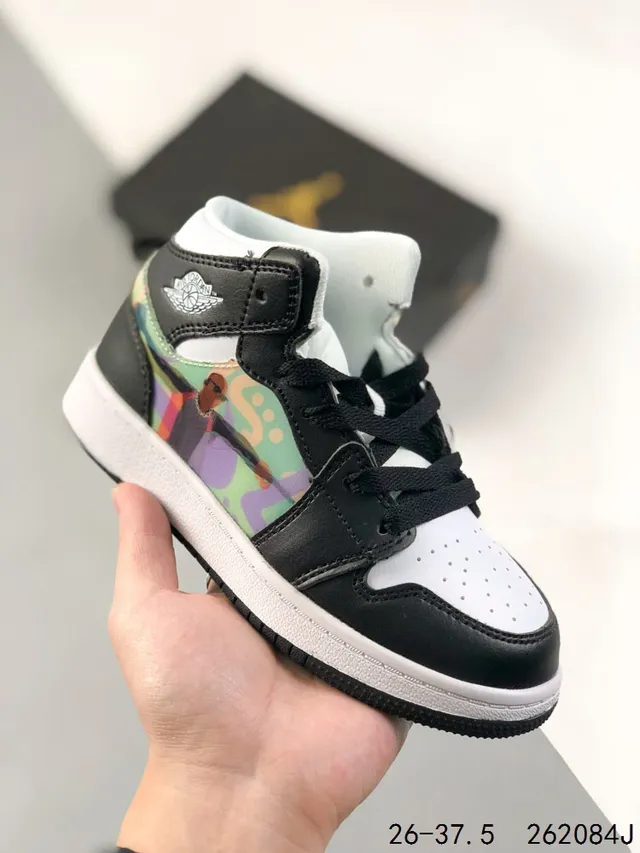 Tênis de basquete infantil Air Jordan 1 preto vermelho branco 6
